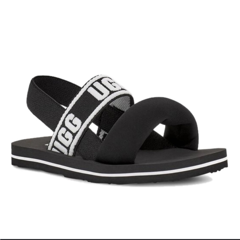UGG Black Slide Sandals with Logo Straps